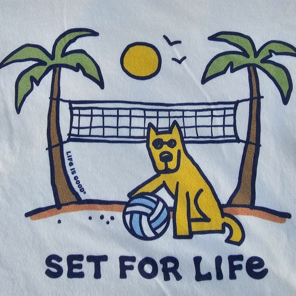 Life Is Good White Tee with Yellow and Green Graphic